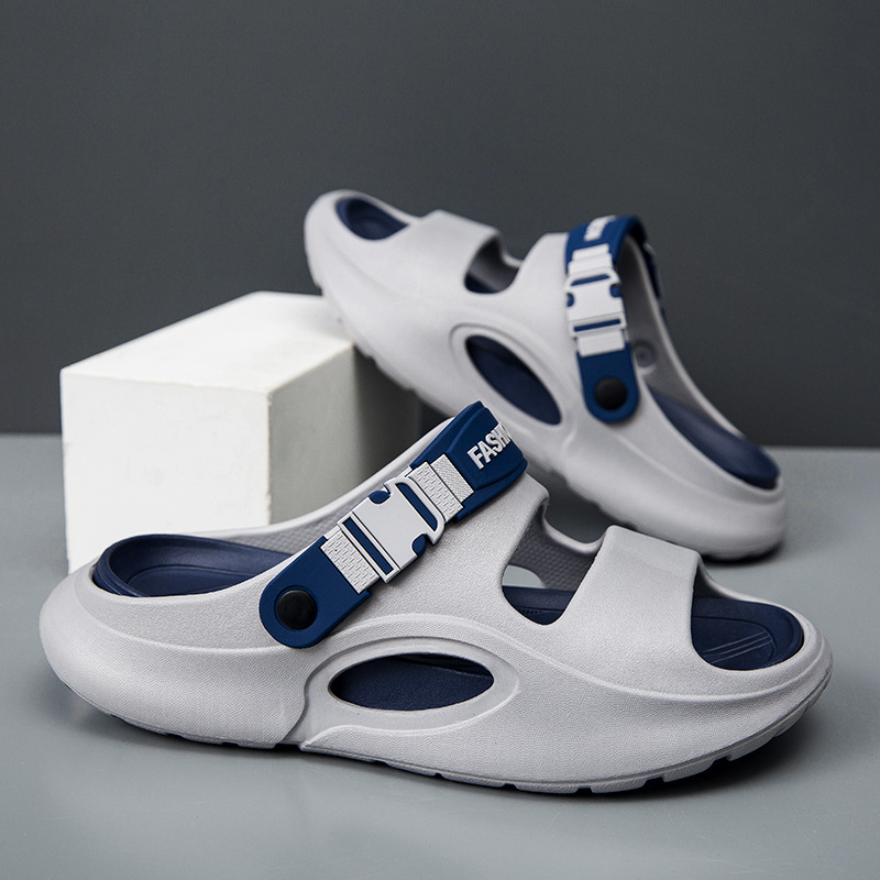 Pantuflas de dos colores para hombres en verano, antideslizante, pisando mierda, chanclas de suela gruesa, sandalias de playa de doble uso para conducción al aire libre