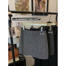 浅灰色小众波点高腰显瘦A字半身裙女秋冬百搭防走光辣妹包臀短裙