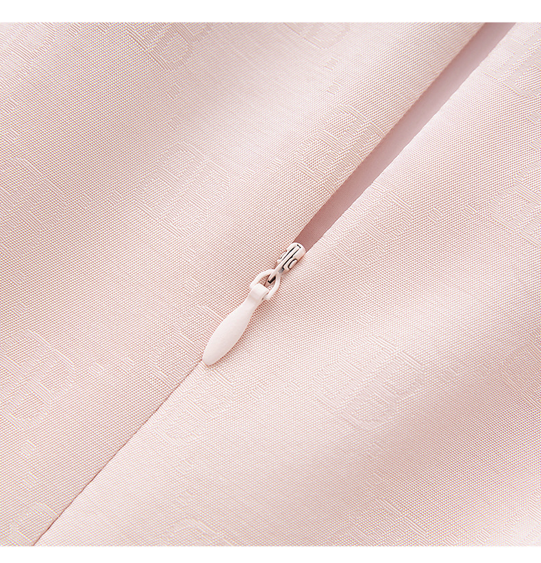 Đầm suông tay ngắn cổ tròn chất liệu tơ nhân tạo dệt jacquard thanh lịch — màu hồng chi tiết 19