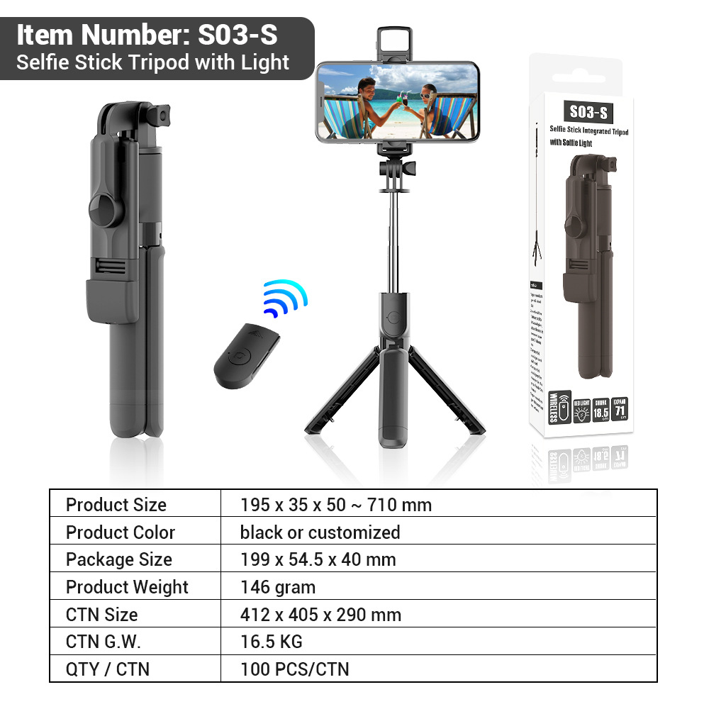 Versión de luz de relleno Negro (70cm + Luz de relleno simple + control remoto Bluetooth + tubo de acero inoxidable)