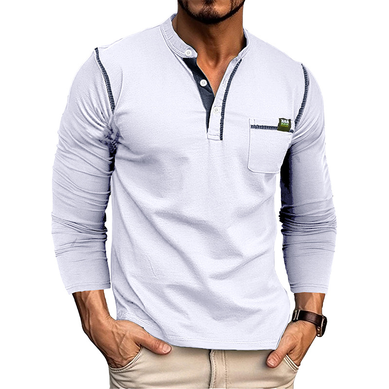 217g Weight Long Sleeve Sleeve Length Half Placket Placket Type Regular Sleeve Sleeve Type Cotton Blend Fabric Type Regular Top Length T-shirt Tops Type Daily Occasion Round Neck Neckline Breathable Function Regular Fit Fit Type Solid Color Pattern Spring, Autumn Season Men's Gender Casual Style Wholesale Men's Casual Solid Color Long Sleeve Men's Tops 24