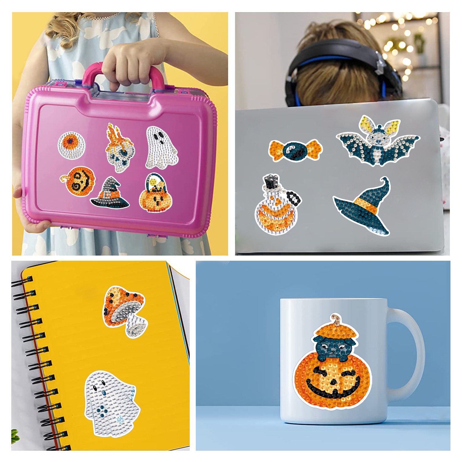 Venta caliente dibujos animados Halloween pintura de diamantes pegatinas al azar pintura de mampostería de bricolaje pegatinas de pared pegatinas hechas a mano pegatinas