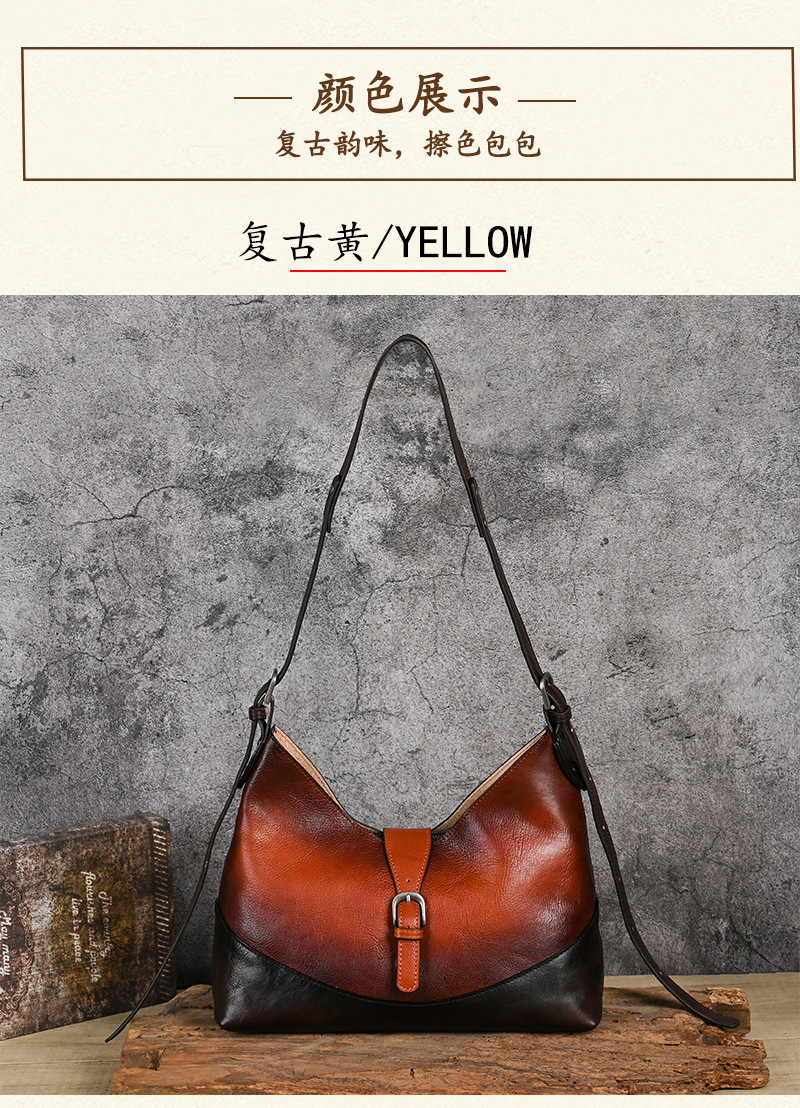 Túi tote da bò thật phong cách vintage, tay cầm chắc chắn, dung tích lớn — Vàng cổ điển, Màu xanh lá cây, Đỏ cổ điển, Nâu cổ điển chi tiết 16