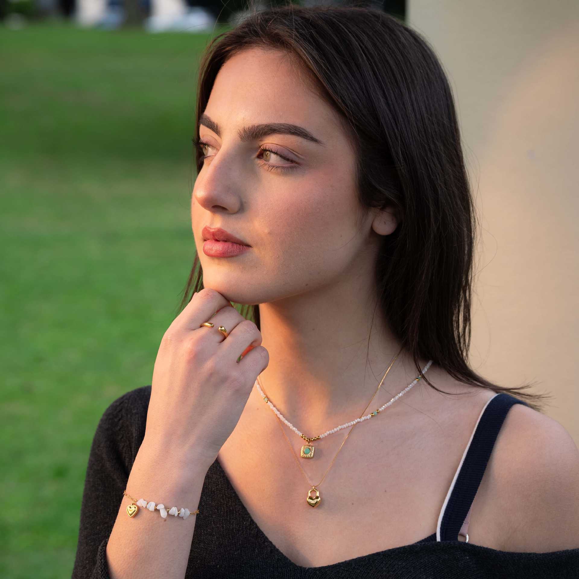Natural Stone Inlay Material Rings, Bracelets, Necklace Classification Wholesale Jewelry Simple Style Classic Style Heart Shape 304 Stainless Steel Natural Stone Natural Stone Plating Rings Bracelets Necklace