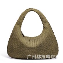 Y跨境外单新款编织包包饺子包手拎通勤腋下包秋冬复古鹿皮绒面软