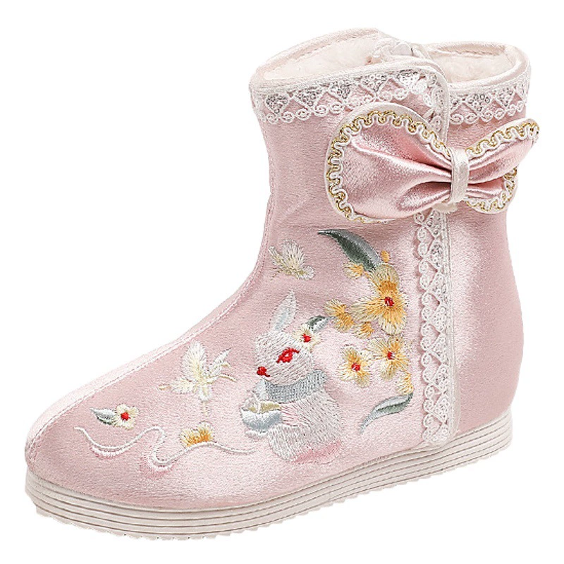 [Кролик] 2023 Зимние новые сапоги Hanfu для девочек сапоги на флисовой подкладке Обувь с вышивкой в китайском стиле старинные детские сапоги