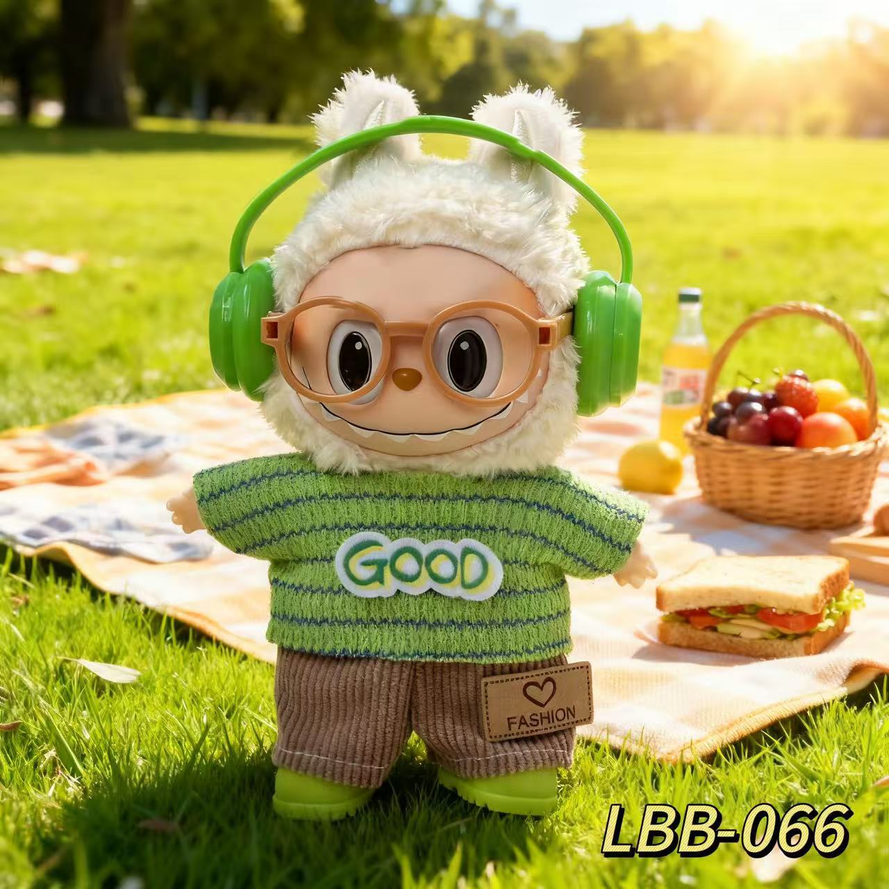 Una, dos y tres generaciones de labu picnic set casual labubu ropa de bebé vestible 17cm muñeca lindo cambio de ropa image 9