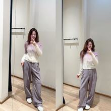 南油女装两件套紫色絮语渐变色休闲简约美丽奴羊毛毛衣+针织开衫