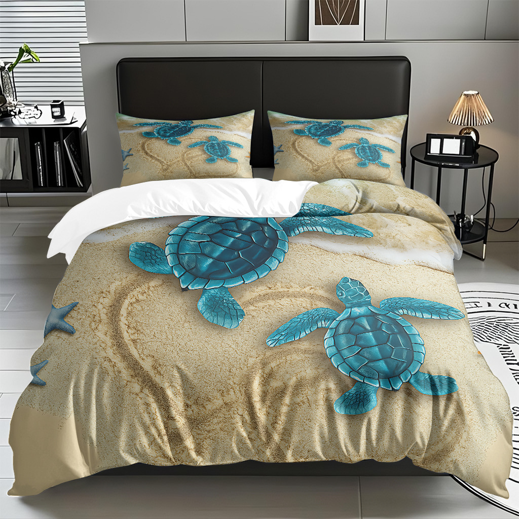 TEMU / JIT Amazonas transfronterizo varios animales marinos patrón 3D impresión digital colcha colchón kit de almohada