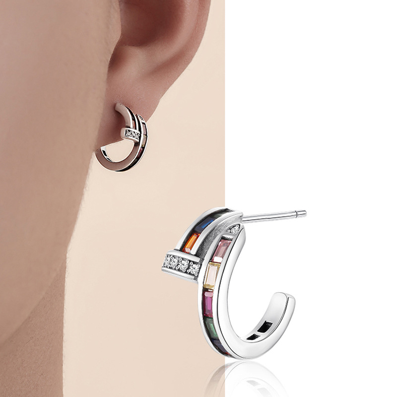 Pendientes C coloridos circonita, diseño creativo, estilo europeo/americano