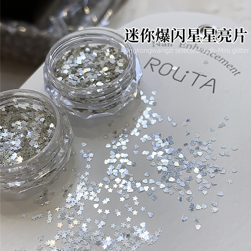 Internet Celebrant Mini Flash Love Star Sequins Nail Art Jewelry 2025 New Silver White Sequins Nail Ornaments