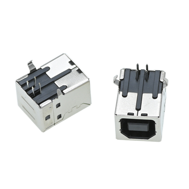 方口 USB插座 USB-B母 90度 弯针 母座 黑胶4P 4针 打印机USB接口