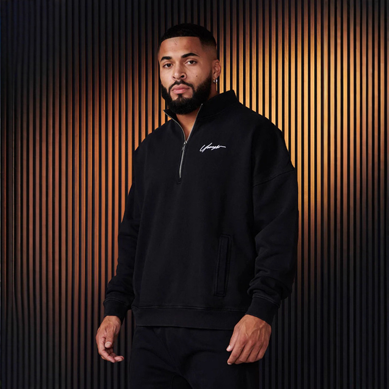 Youngla American New Men's Half-Zip Sweatshirt Cotton Sports Muscle Fitness Jacket Running Training Long Sleeves