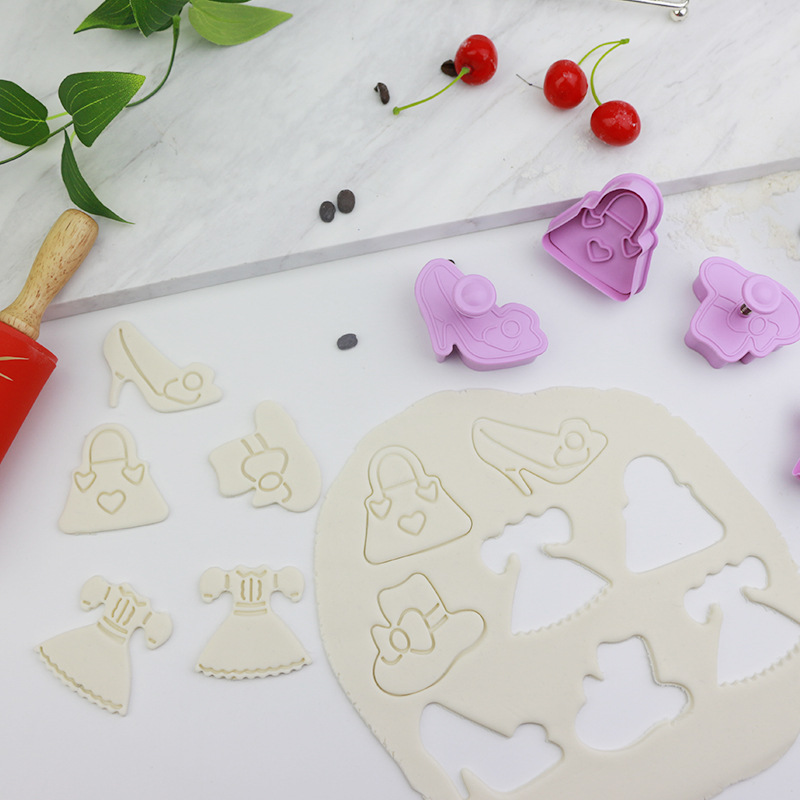 3D plástico estereoscópico prensado galletas molde sección molde de dama tacones altos falda sombrero molde de flip