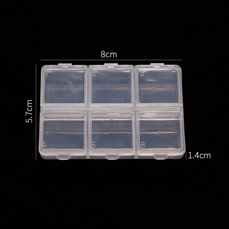 Herramientas de uñas 6-grid caja de joyería caja de almacenamiento caja de la píldora cubierta independiente perla remache caja de perforación desmontable caja de acabado