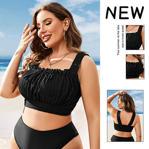 2025 European and American solid color strapless plus-size swimsuit top women's beach vacation fashionable swimwear for plump ladies