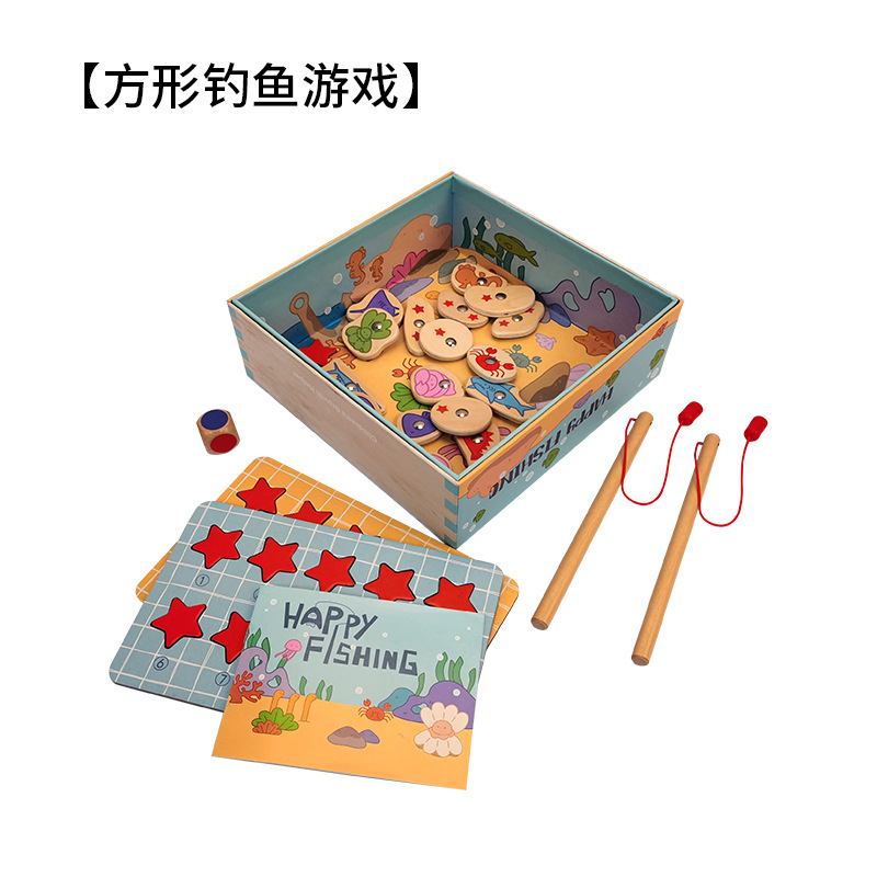 Educación temprana de los niños rompecabezas de madera vida marina cognición multifuncional Juego de pesca magnética juguete interactivo entre padres e hijos