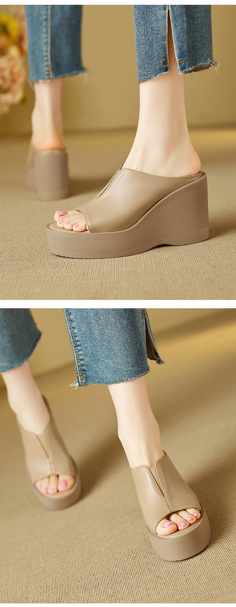 Dép sandal cao gót nữ mũi cá, đế xuồng dày, quai ngang, gót 8 cm — đen chi tiết 8