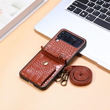 新款适用三星zflip4鳄鱼纹皮套Samsung挂绳折叠屏插卡手机保护套