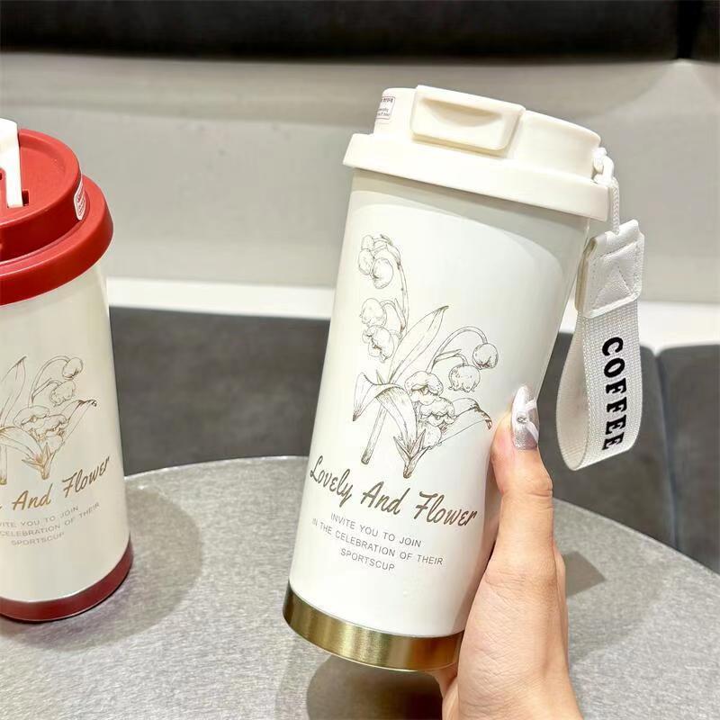 玲兰花保温杯316咖啡杯子女生高颜值双饮水杯梵高铃兰花水杯礼品|undefined