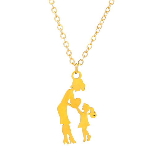 European and American Mother's Day Necklace Stainless Steel Mother and Daughter Pendant Lock Chain Retro Necklace Gift