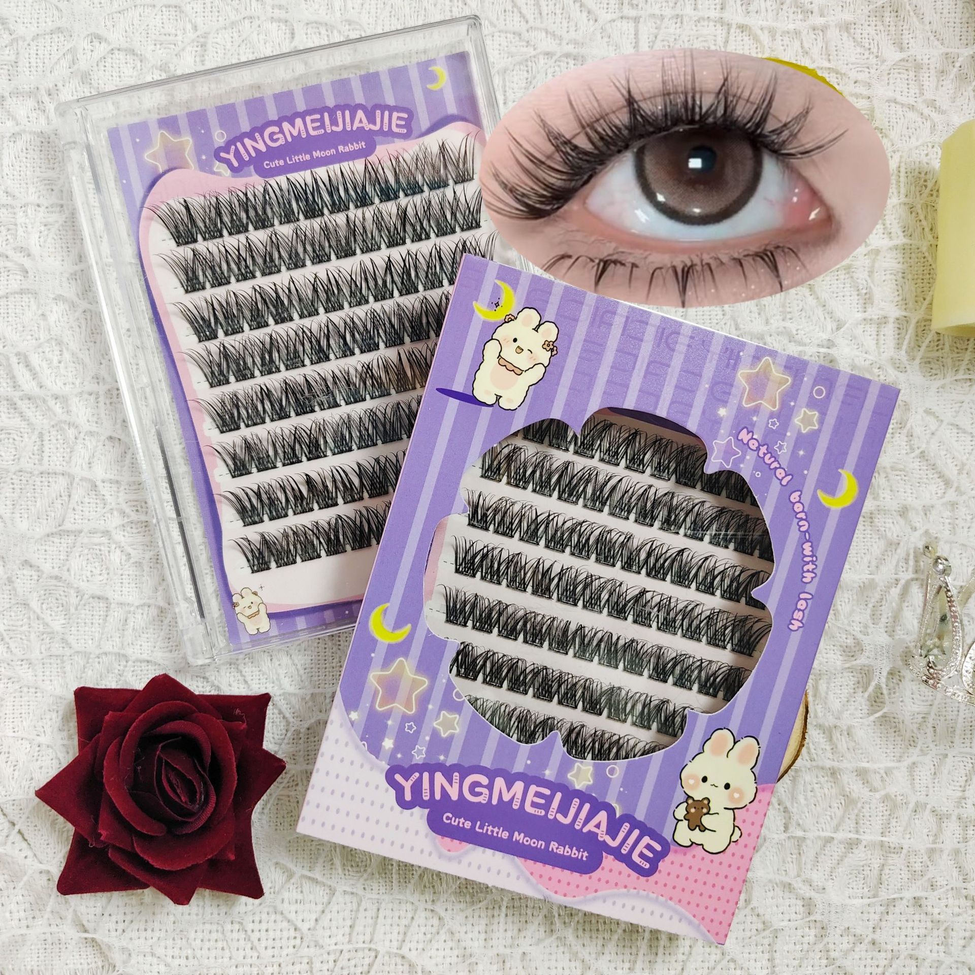 Caja de regalo de pestañas falsas transfronterizas empaque ocho filas YF30 delgada de pestañas cosméticas coreanas, pestañas falsas sin pegamento.