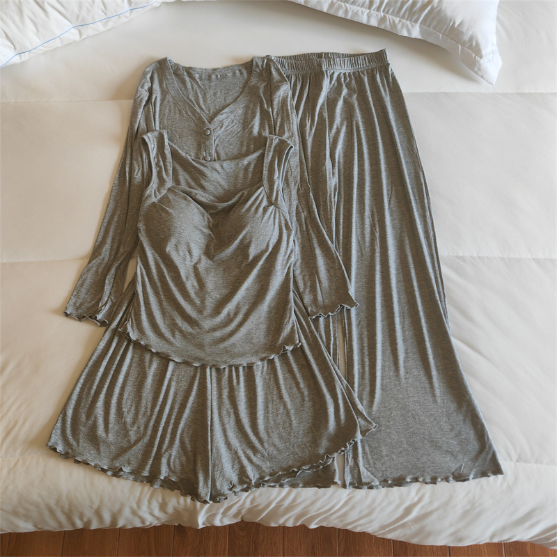 8320#그레이 조끼 + 반바지 + 바지 + 재킷 [고정 가슴 패드]