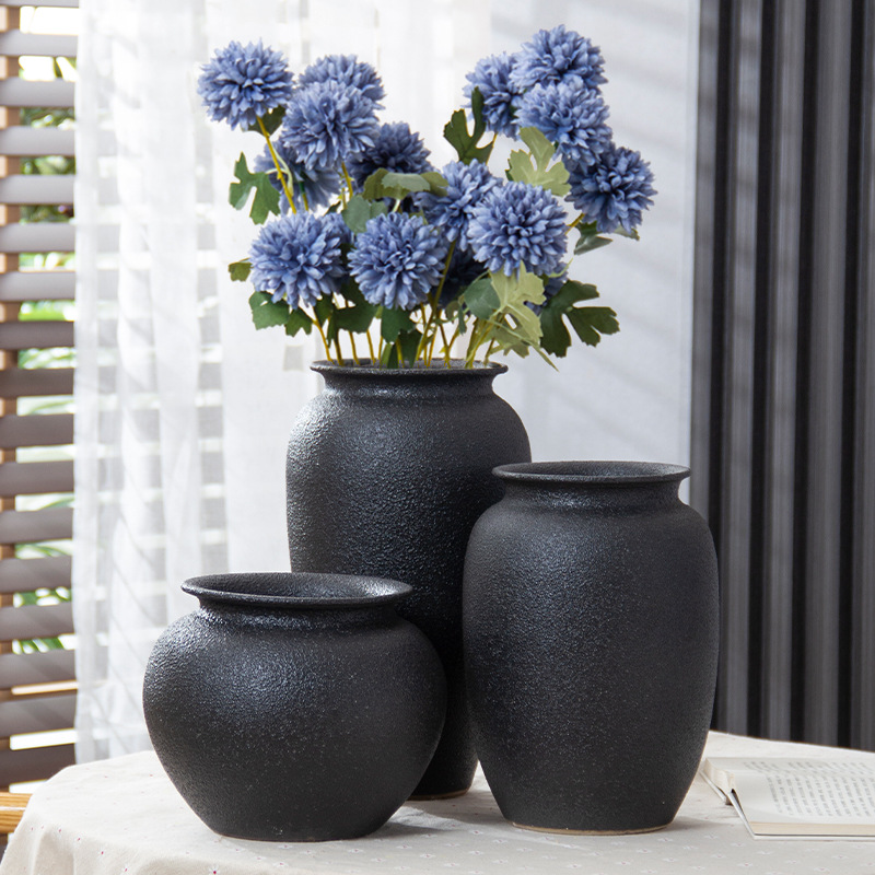 Jingdezhen negro esmaltado enchufado flor seca moderna simple Zen retro nuevo estilo chino en la sala de estar gran jarrón de cerámica