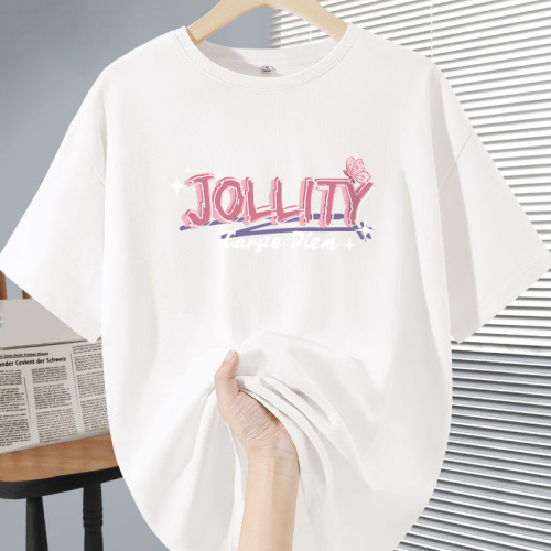 Women's Apricot Short Sleeve T-Shirt 200g Xinjiang Heavyweight Pure Cotton Printed Top Summer New Long-Sleeve Round Neck Half Sleeve