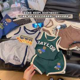 棉运动套装休闲无袖背心两件套夏季中大童洋气宝宝篮球服