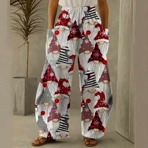 European, American and Korean women's pants, double pockets, loose color creative design, Christmas wear, 3D digital print