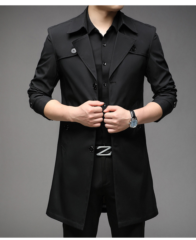 Men's Trench Coat Mid Length Solid Colour Luxury Winter Jacket_voghion.com