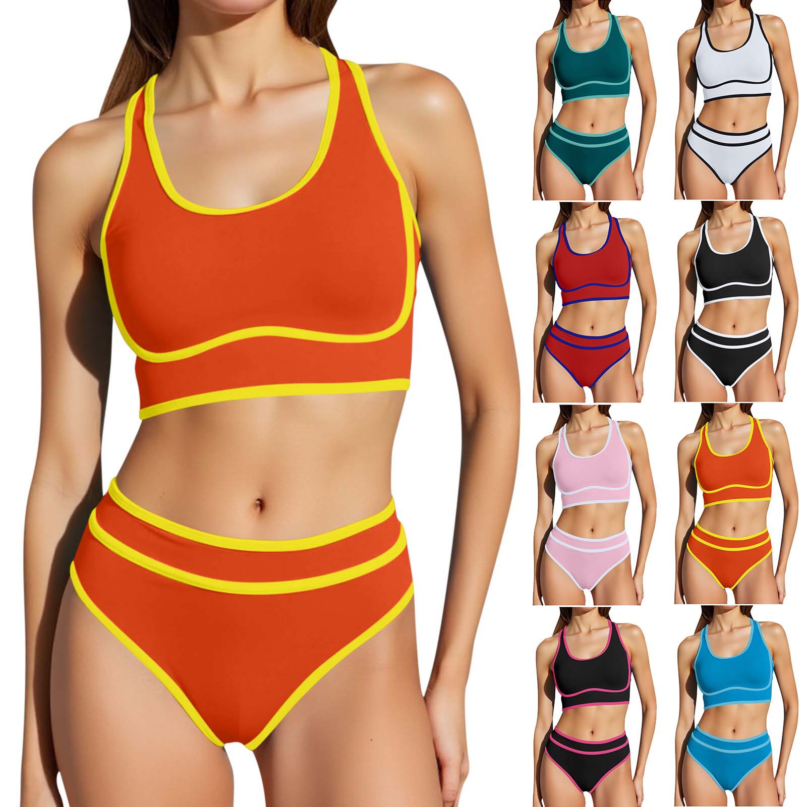 2026 European and American Foreign Trade Cross-Border Swimwear Two-Piece Bikini Tight-Fitting Sexy Solid Color Amazon Hot-Selling Sports Swimwear