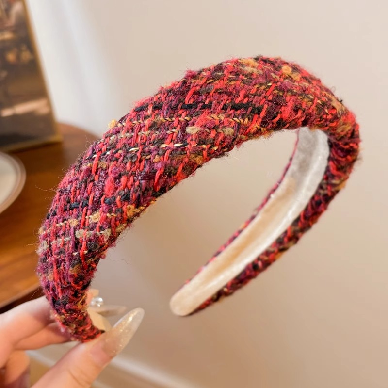 Hong Kong estilo rojo retrogrado bandas de cabello mujeres otoño invierno dulce vino rojo cráneo alto temperamento bandas de cabello de alta sensibilidad tocado