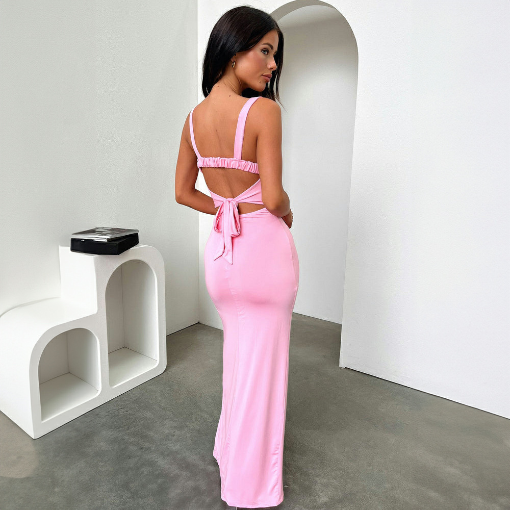 ChicShe European And American Style Cross-Border 2024 Summer New Slim Fit Elegant Sleeveless Split Backless Strap Bodycon_voghion.com