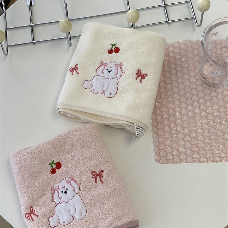 Cute Cherry Puppy Towel for Women, Coral Velvet Soft Absorbent Face Towel, High-Looking Couple Home Face Wash Towel Cute Cherry Puppy Towel for Women, Coral Velvet Soft Absorbent Face Towel, High-Looking Couple Home Face Wash Towel