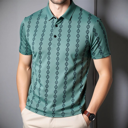 2025 Summer Short Sleeve Men's Trendy Casual Printed Seamless Polo Shirt Youth European Station Short Sleeve T-Shirt