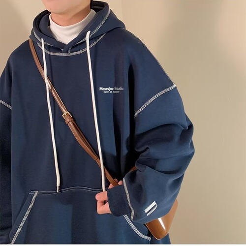 Stylish and versatile simple crewneck youth trendy hoodie, literary original host casual fashion unisex hooded sweatshirt