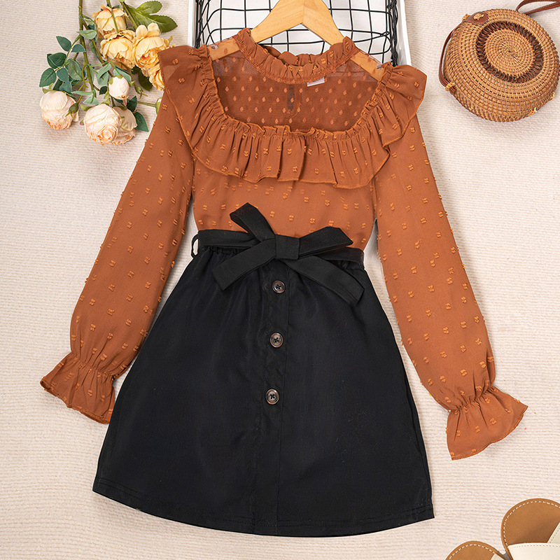 208g Weight Long Sleeve Sleeve Length Cotton Blend, Polyester Fabric Type Skirt Sets Sets Type Streetwear Round Dots Solid Color Cotton Blend Polyester Girls Clothing Sets
