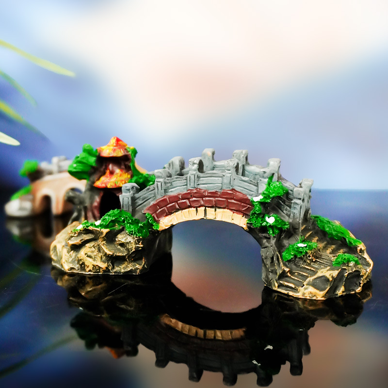 Pecera explosiva, acuario, decoración, paisajismo, adornos de puentes verdaderos y falsos, peces y camarones, esquivando la plataforma de escalada de tortugas, puente de arco retro