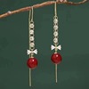 Copper metal synthesized fashionable universal red zirconium, earrings