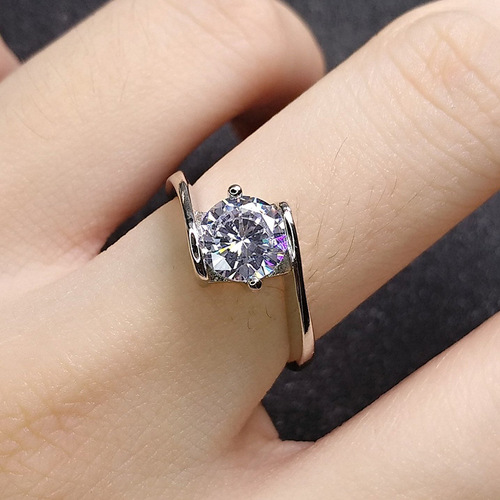 Dropshipping imitation moissanite diamond ring, low luxury classic six-claw diamond ring, platinum-plated white diamond ring, live supply