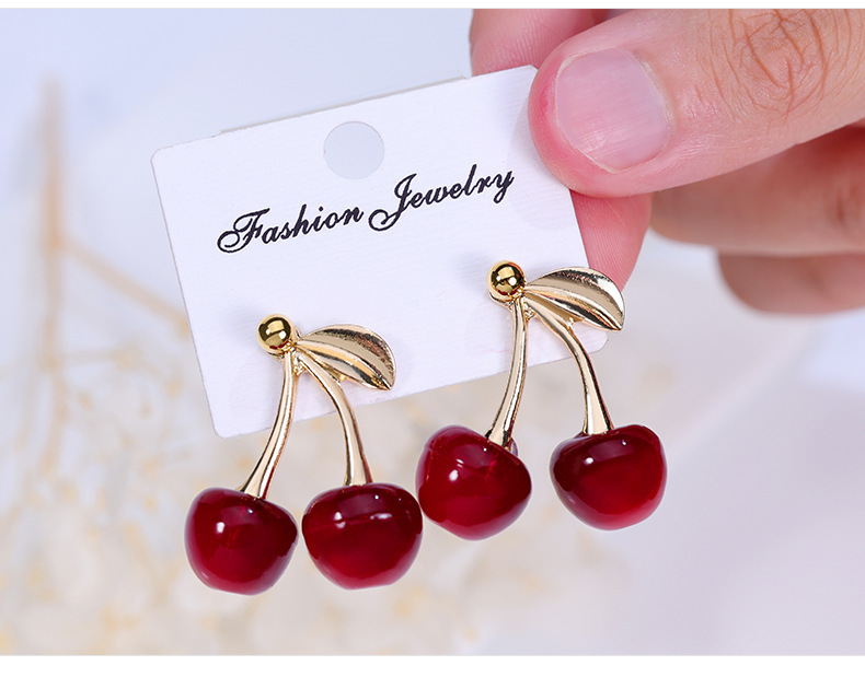 Cherry Pattern All Seasons Season Women's Gender Polished Finish 1 Pair Elegant Cute Cherry Acrylic Alloy Drop Earrings Ear Studs