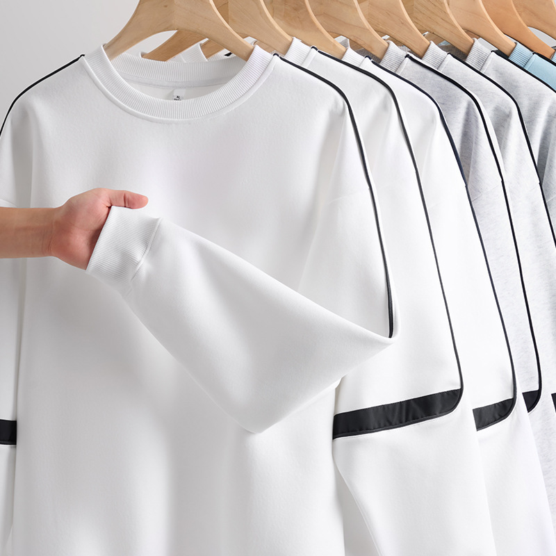 380g Heavy American Color Matching Early Autumn New Fashion Brand Casual Pullover Couple Wear White Crewneck Men's Sweatshirt