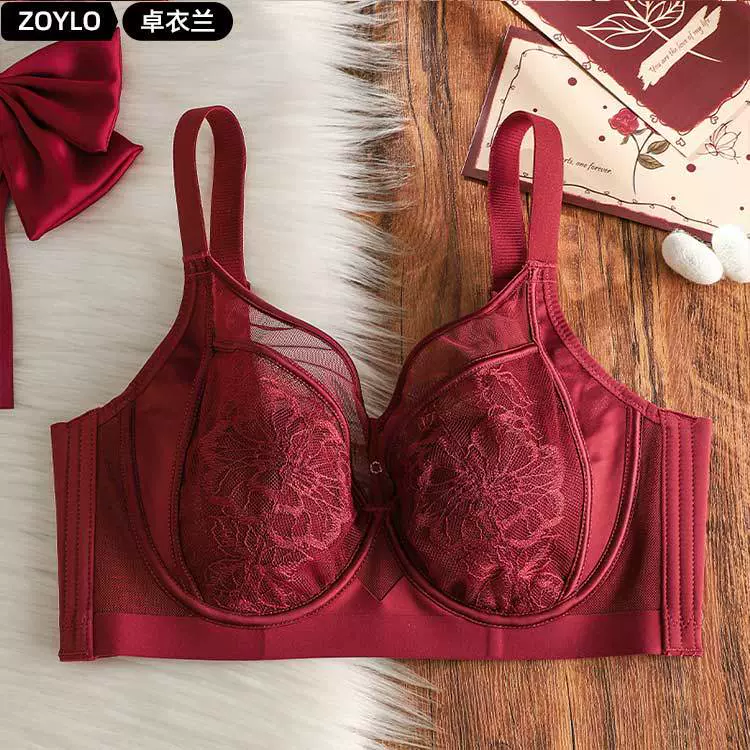现货蕾丝女士内衣大胸显小调整型文胸聚拢软钢圈收副乳防下垂胸罩