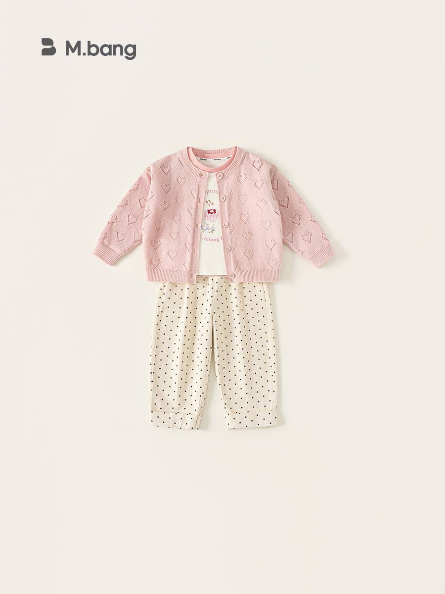 Youbao Huzhou tejido ropa infantil niñas set de aire extranjero para niños 2026 primavera y otoño niñas suéter de punto de bebé set de tres piezas