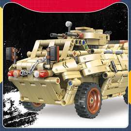 杰星58114坦克摆件含回力模型男孩儿童拼搭组装中国积木玩具礼品