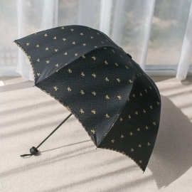 7N深拱形防晒防紫外线蘑菇公主雨伞黑胶遮阳折叠晴雨两用女太阳伞