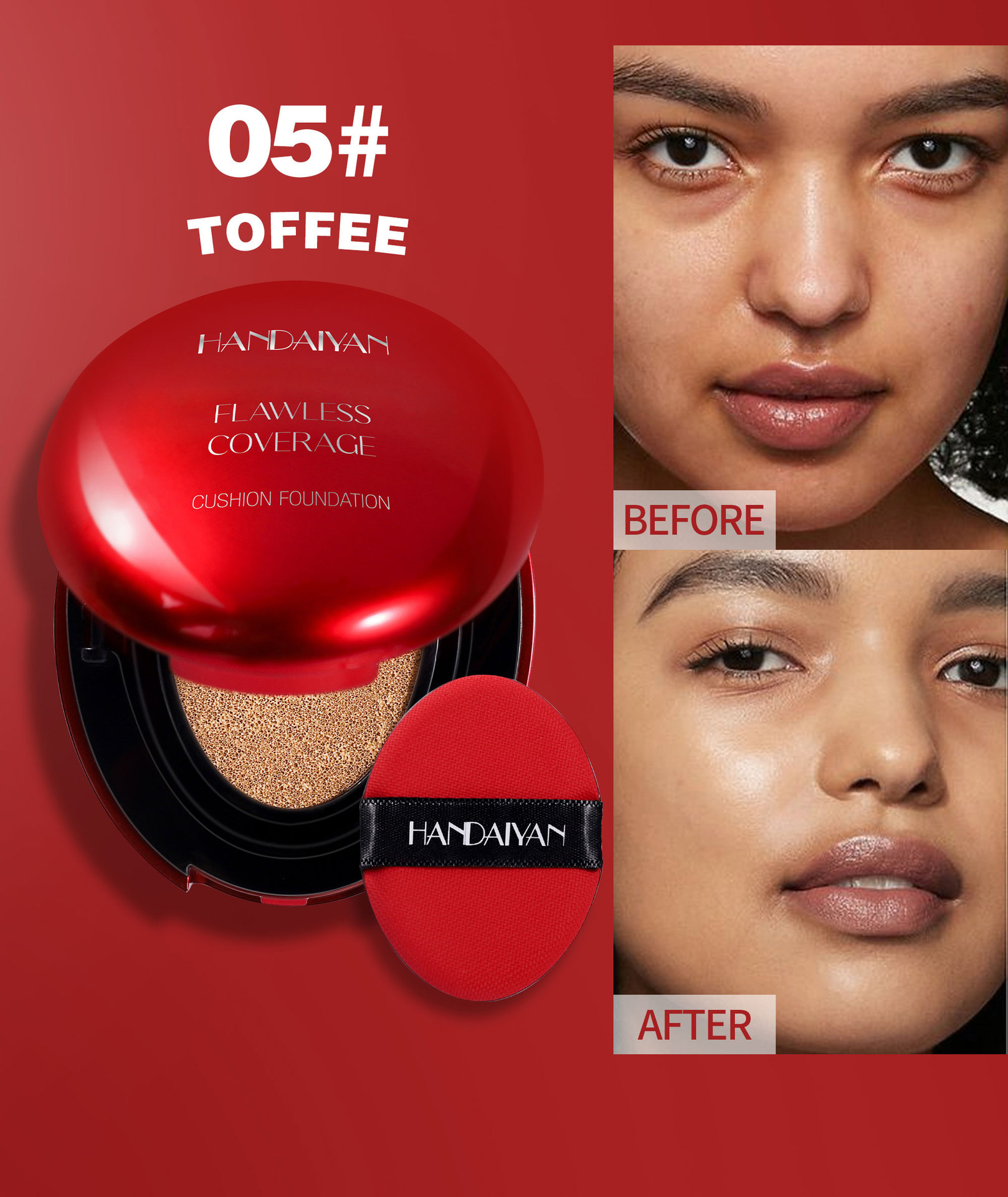 handaiyan 5-color oval red shell cushion Foundation, Clear and natural concealer and Contouring Cross-border Foundation undefined