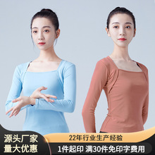 舞蹈练功服女春季长袖现代芭蕾舞教师形体服装假两件形体上衣批发